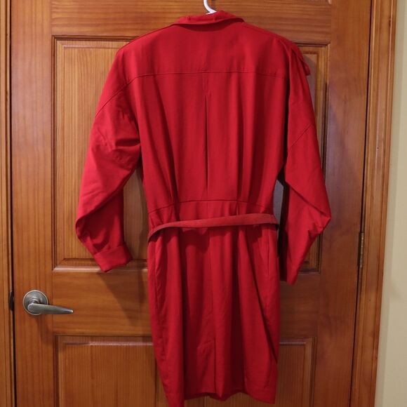 Ellen Tracy Red Wool Belted Shirt Dress 10 - Picture 8 of 16